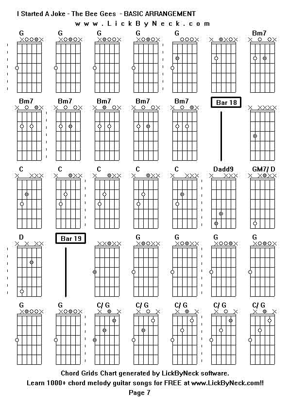 Chord Grids Chart of chord melody fingerstyle guitar song-I Started A Joke - The Bee Gees  - BASIC ARRANGEMENT,generated by LickByNeck software.